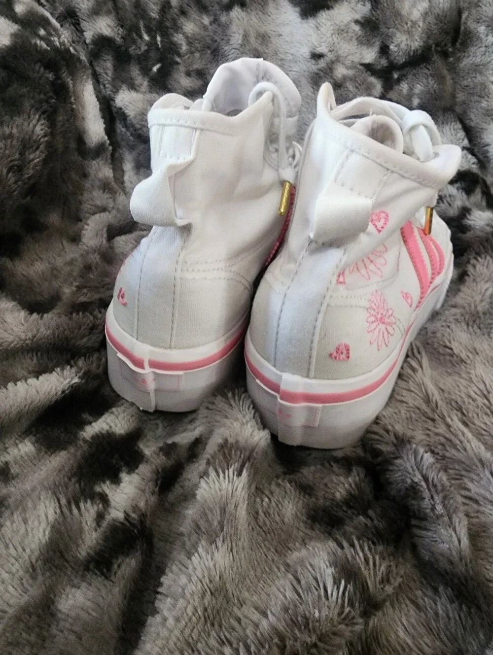 adidas White & Pink High-Top Sneakers with Floral Accents